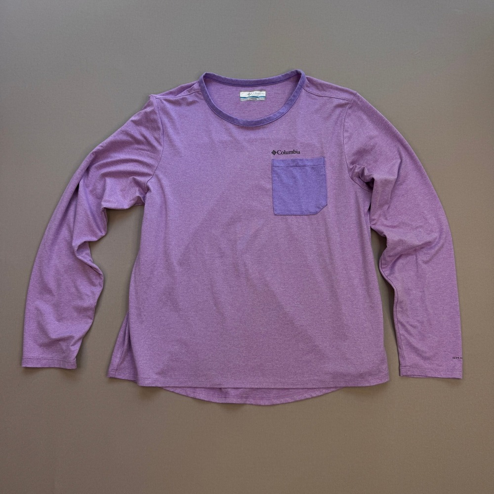 Columbia Kids Purple Heather Long Sleeve Pocket Tee Shirt XL 18/20 Omni-Wick